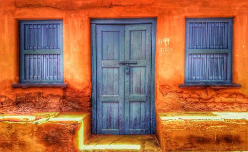 Closed door of old building