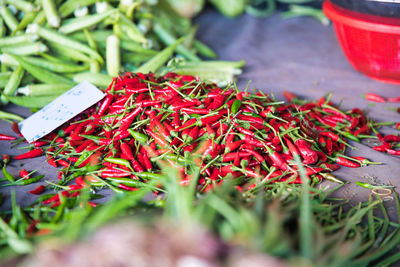 Close-up of red chili peppers for sale in market