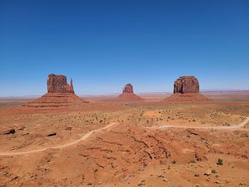 Rock formations in desert against clear blue sky