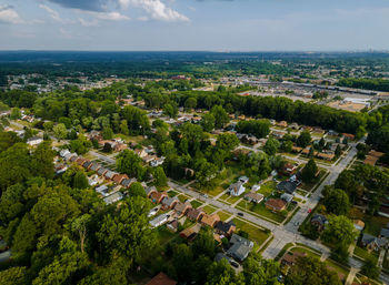 High angle view of townscape against sky