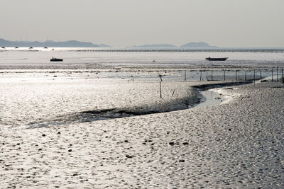 Scenic view of beach against clear sky