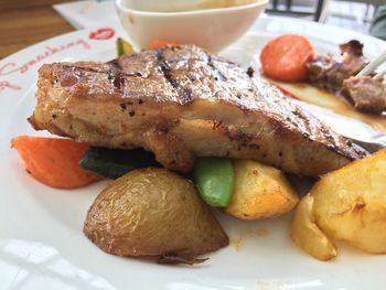 Close-up of food served in plate