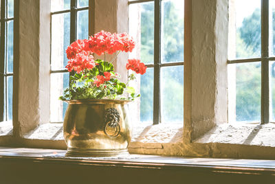 Flower vase on window sill