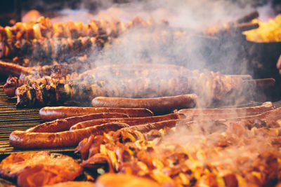 Close-up of meat on barbecue grill