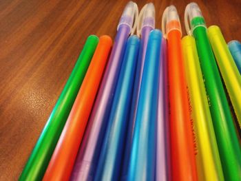 High angle view of colorful pencils