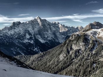 Scenic view of snowcapped mountains against sky