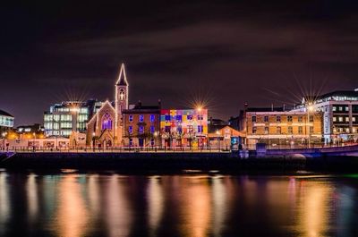 Illuminated buildings at night