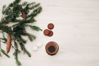 Directly above shot of christmas decorations on table