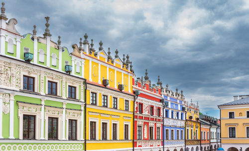 Armenian tenement houses on the market square in zamosc. beautiful colorful buildings. 