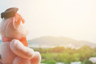 Close-up of stuffed toy against sky