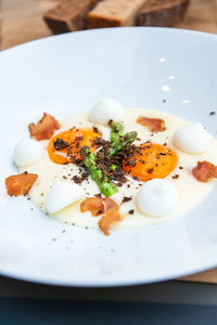 Close-up of breakfast served in plate