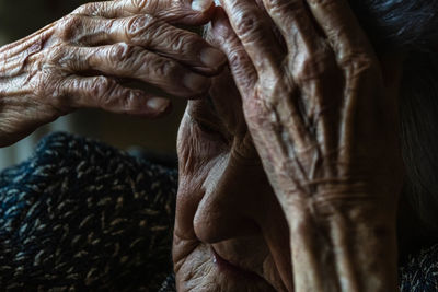 Close-up of old woman hand