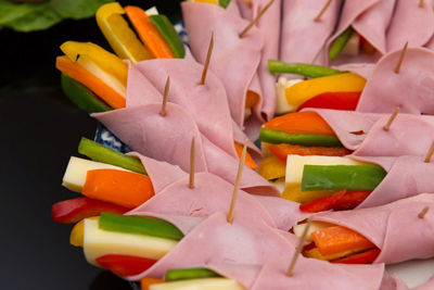 High angle view of chopped vegetables