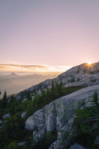 Scenic view of mountains at sunset