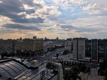 High angle view of buildings in city