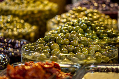 Close-up of olives for sale in market
