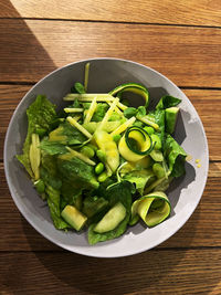 High angle view of food in plate on table