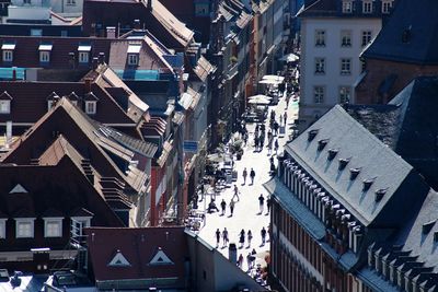 High angle view of buildings in city