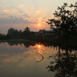 Scenic view of lake against sky during sunset