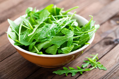 Close-up of green leaves on table