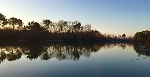 Scenic view of lake against clear sky