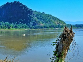 Scenic view of lake against clear sky