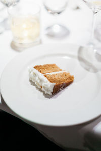 Close-up of cake in plate on table