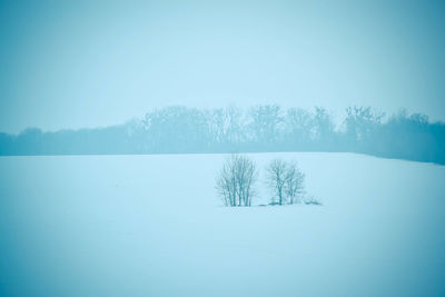 Scenic view of snow covered land against sky