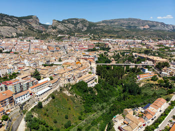 High angle view of townscape against sky