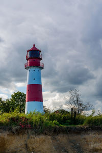 Lighthouse on the baltic sea with an overcast sky.