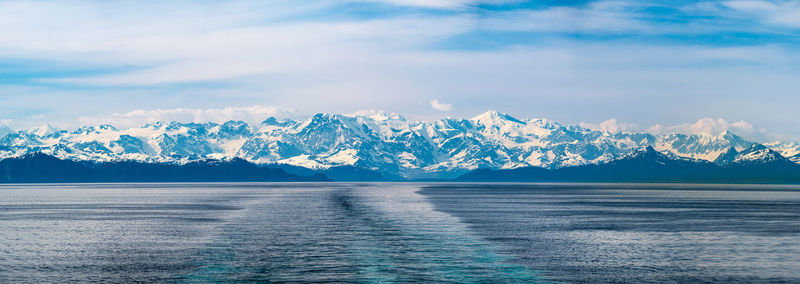 Scenic view of snowcapped mountains against sky