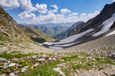 Scenic view of landscape and mountains against sky