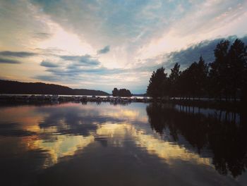 Scenic view of lake against cloudy sky