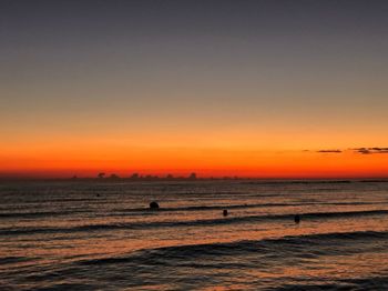 Scenic view of sea against orange sky