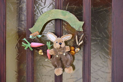 Flower pots on wooden door
