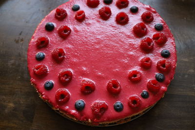 High angle view of strawberry on table