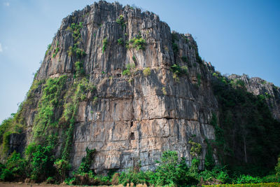 Low angle view of rock formations against sky