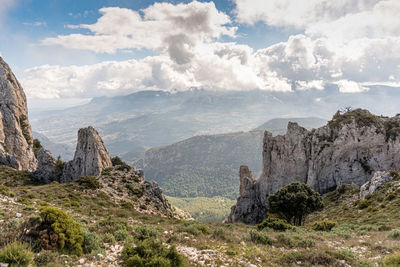 Scenic view of mountain against cloudy sky