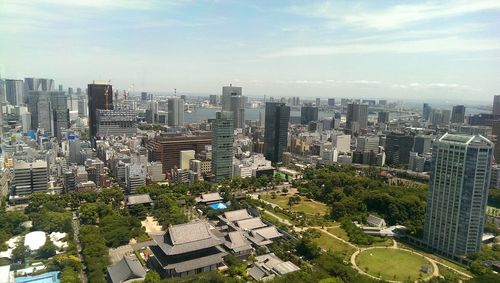 High angle view of cityscape against sky