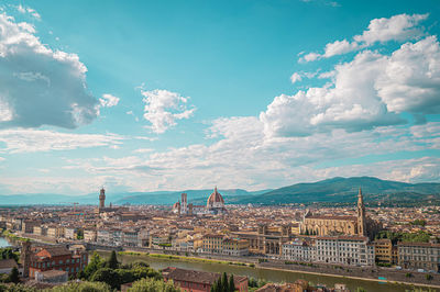 Skyline of florence with sunset with cathedral santa maria del fiore