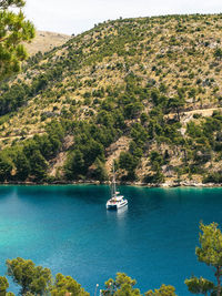 Sailboat sailing in sea