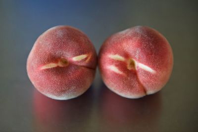 High angle view of peaches on table