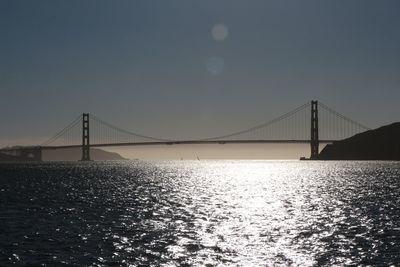 View of suspension bridge over sea