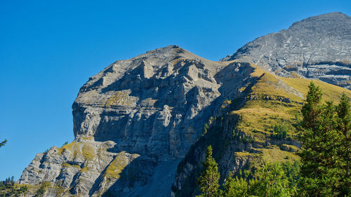 Low angle view of rock formation against blue sky