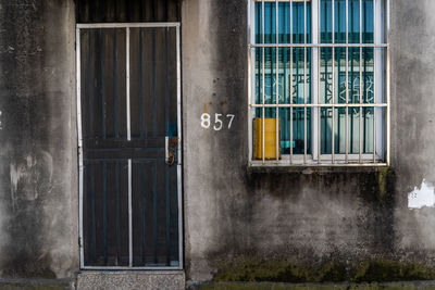 Closed door of building