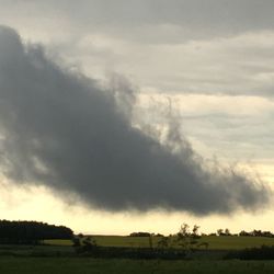 Scenic view of field against cloudy sky