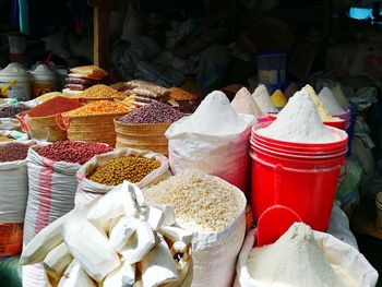 Various vegetables for sale at market stall