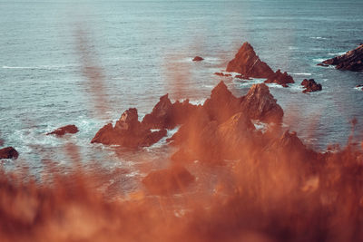High angle view of rock on beach