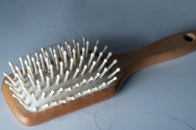 Close-up of fork on table against white background