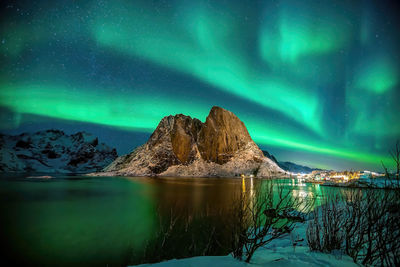 Scenic view of sea against sky at night